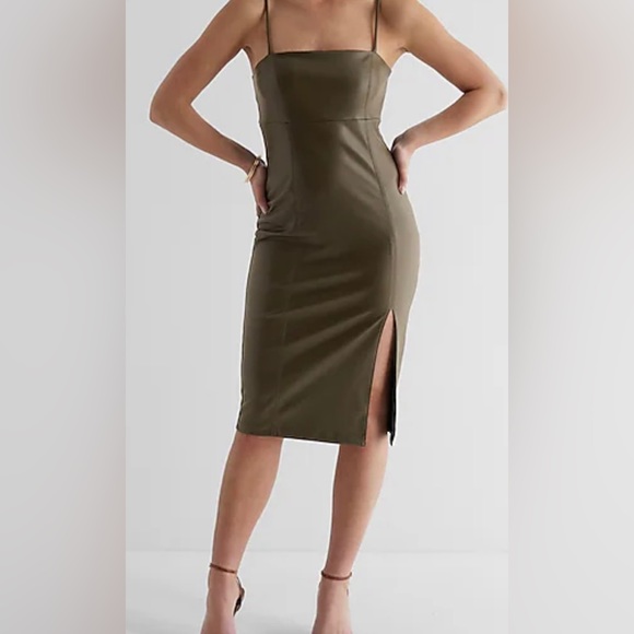 Express Faux Leather Square Neck Spaghetti Strap Dress Size S NWT - Picture 1 of 8